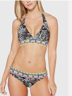 NWT JAG swimsuit Bikini 2 piece set size L Tropical Palm Black
